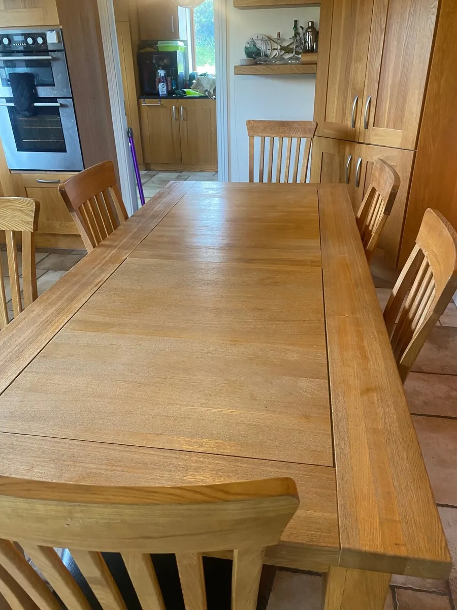 Solid Oak 7ft kitchen table with 6 chairs - Image 4