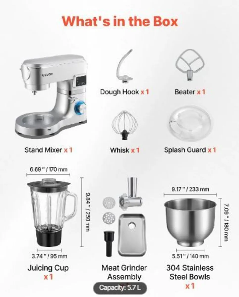 Stand Mixer, 5.7 L Electric Kitchen Mixer, 1500W - Image 4