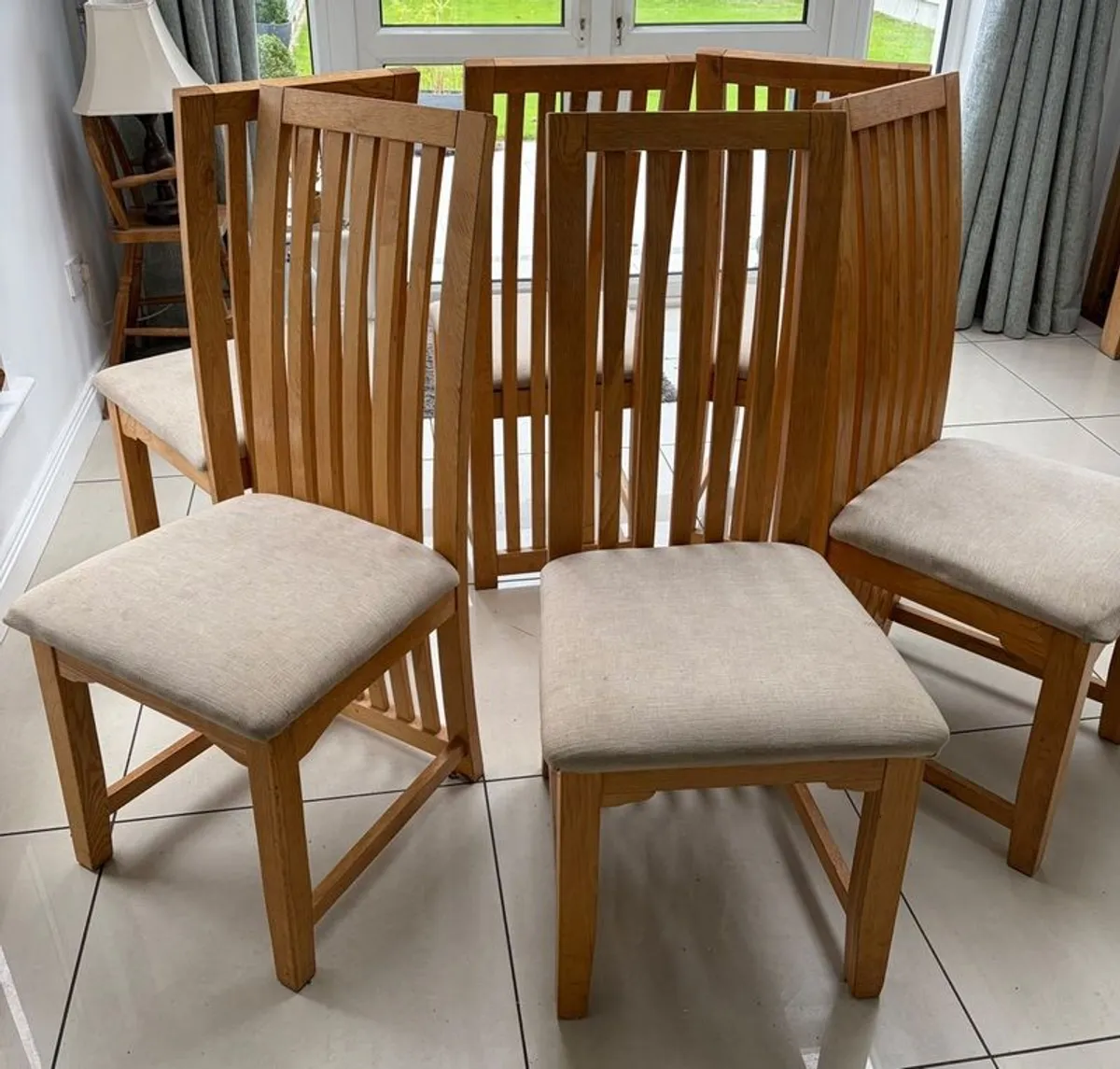6 Solid Oak Dining Chairs - Image 2