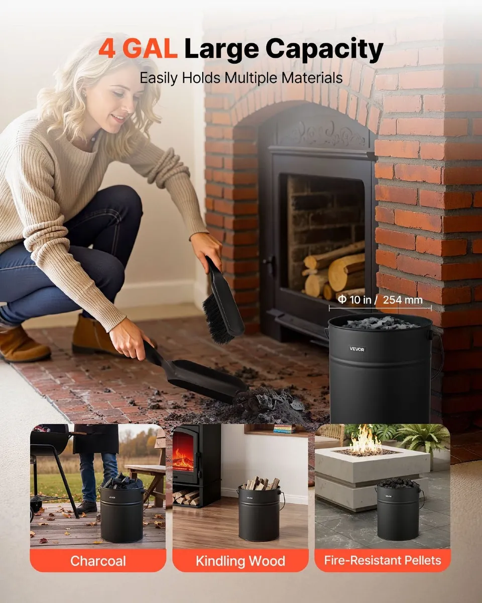 4-Gallon Fireplace Ash Bucket Set - Image 4
