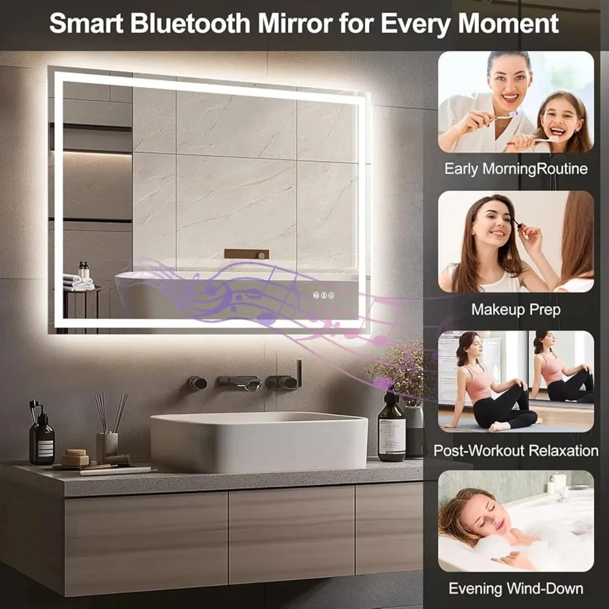 Bathroom Mirror with LED Lights 80x60cm – Bluetoot - Image 3