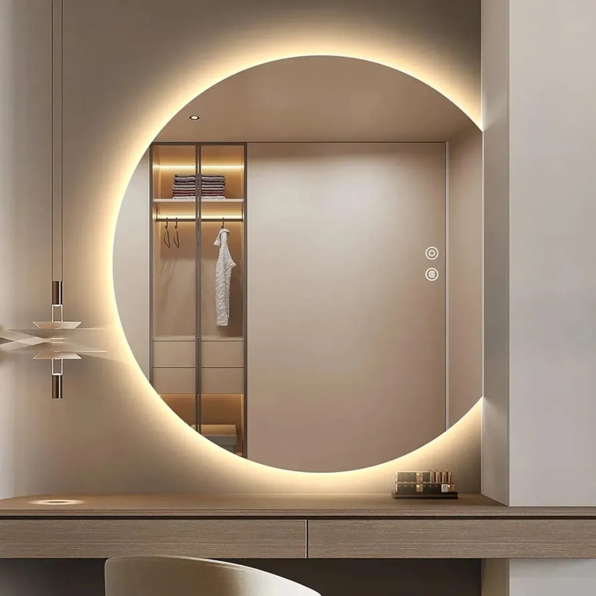 Round LED Bathroom Mirrors, Half Circle Backlit Mi - Image 1
