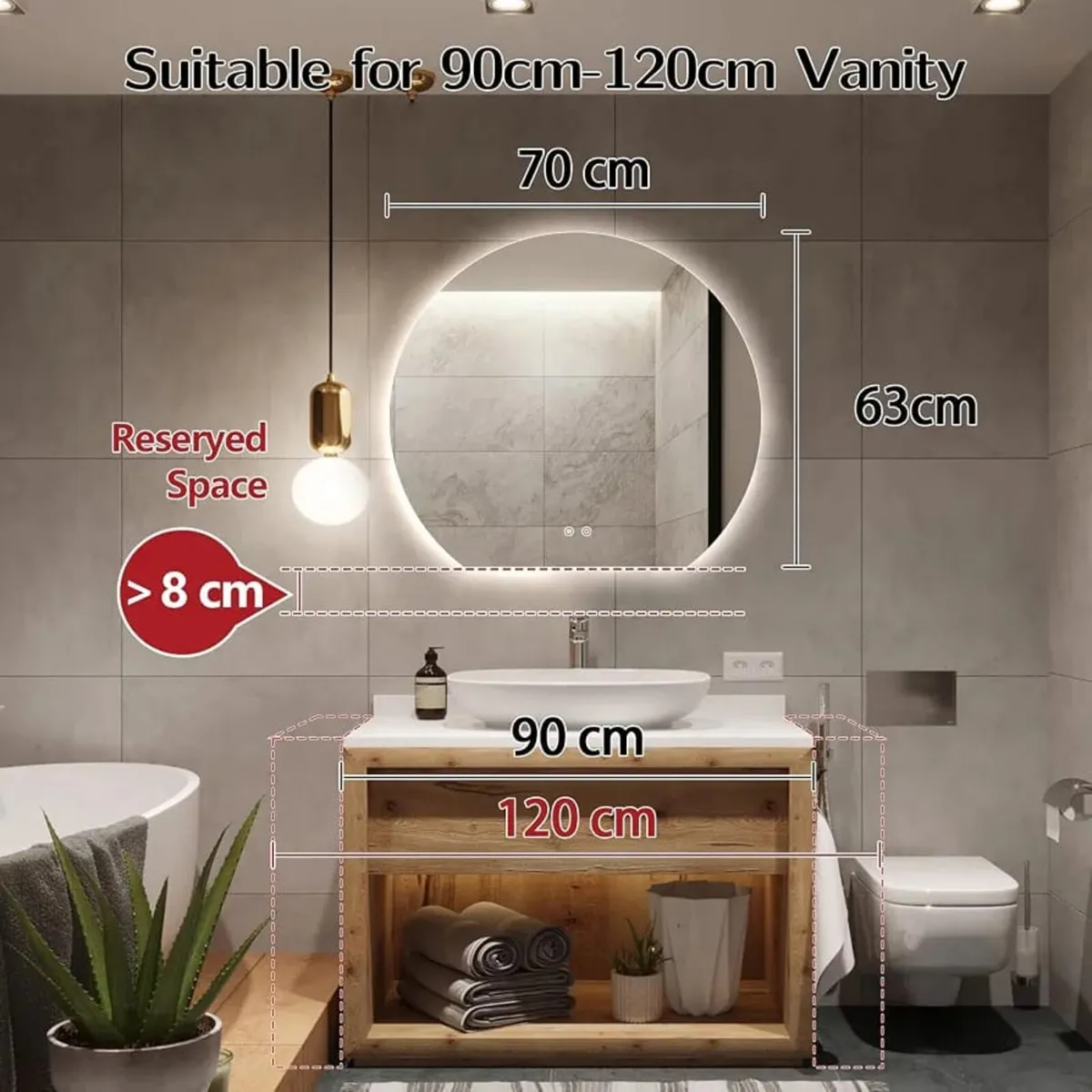 Round LED Bathroom Mirrors, Half Circle Backlit Mi - Image 2