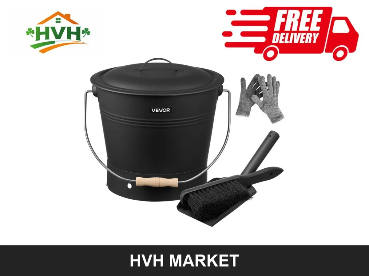 Fireplace Ash Bucket Set 9.8L with Lid - Image 1