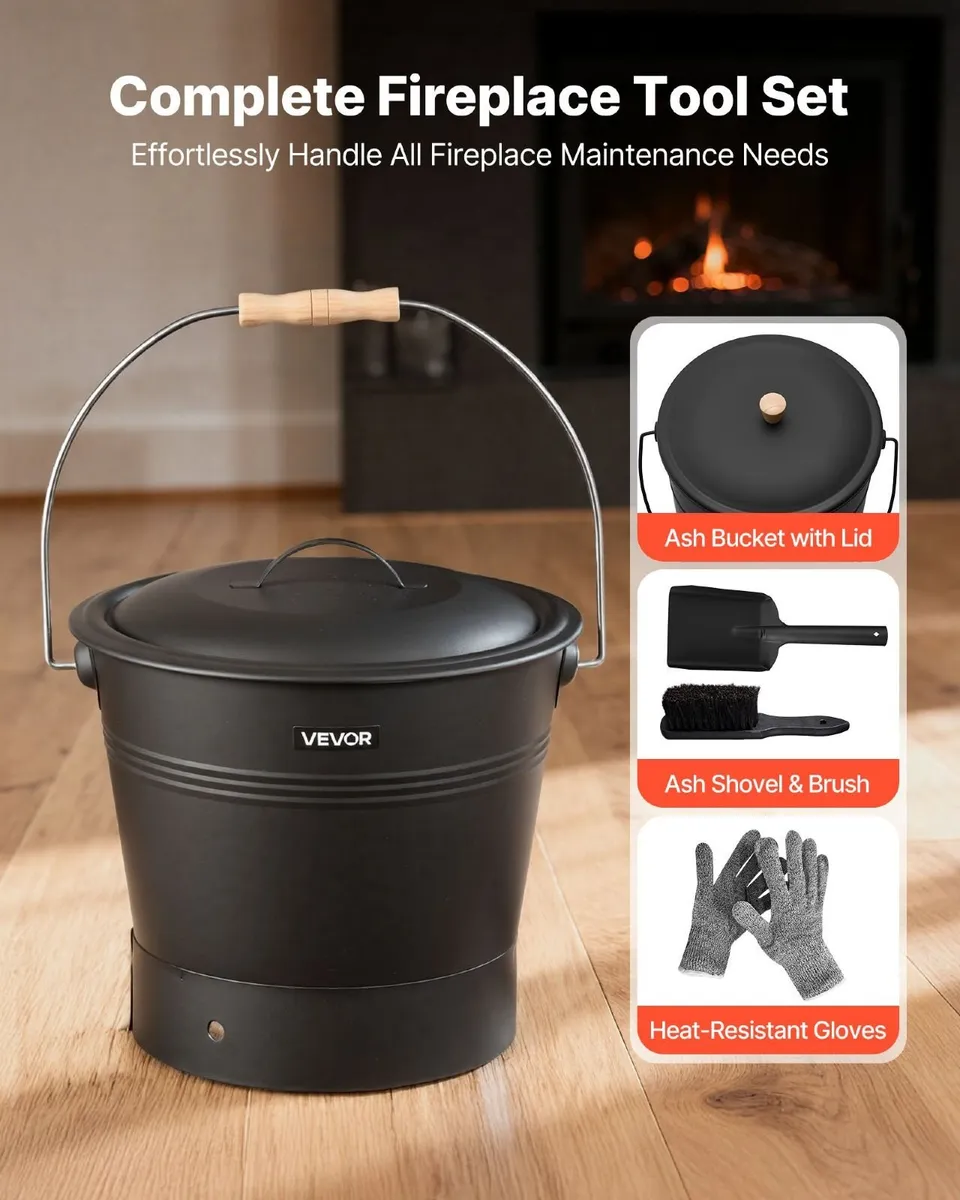 Fireplace Ash Bucket Set 9.8L with Lid - Image 2