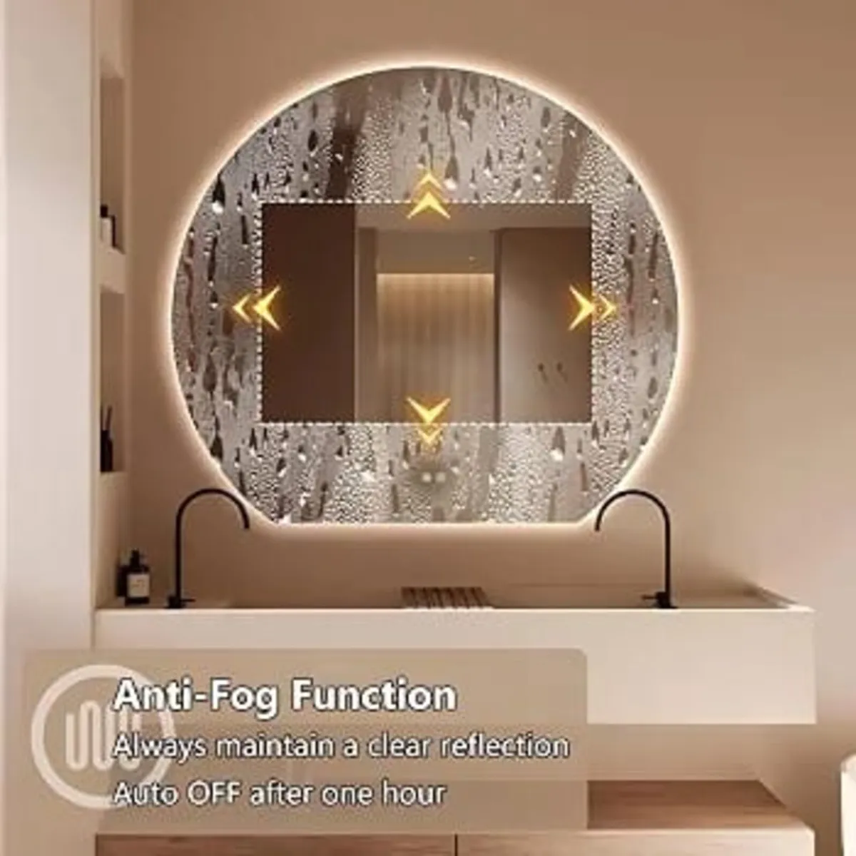 Round LED Bathroom Mirrors, Half Circle Backlit Mi - Image 3