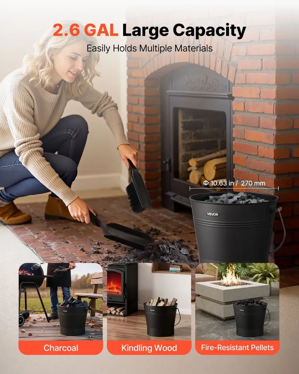 Fireplace Ash Bucket Set 9.8L with Lid - Image 4