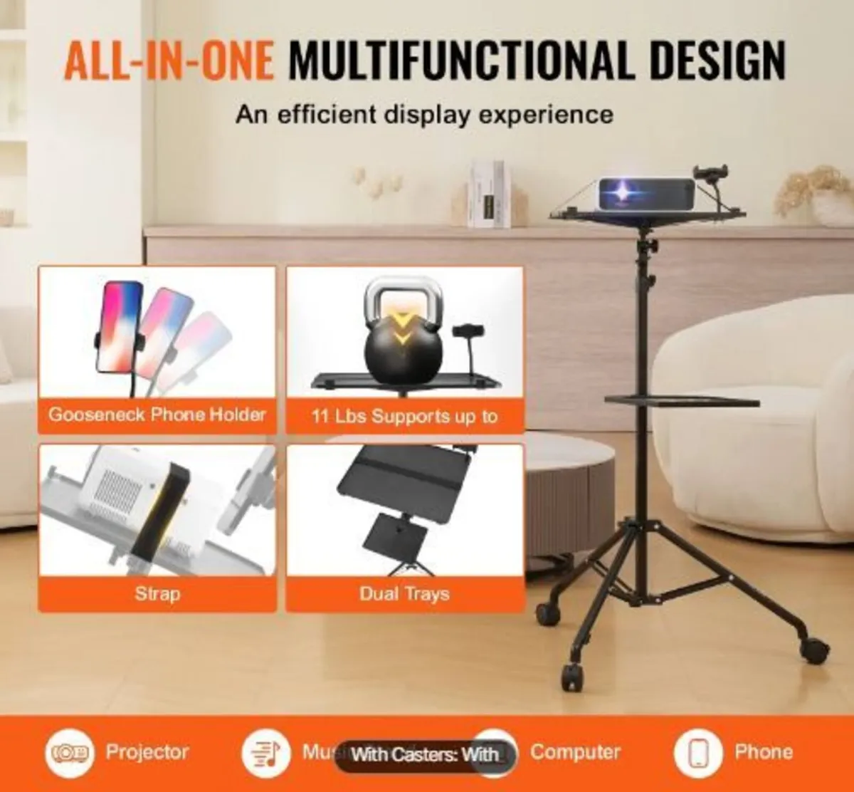 Projector Stand with Wheels, Laptop Stand - Image 3
