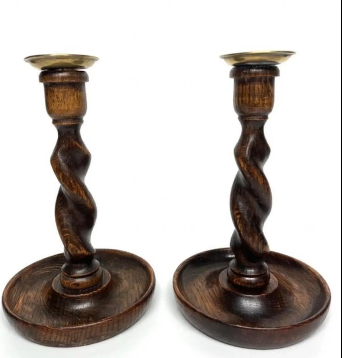 Antique oak barley twisted candlestick holders
