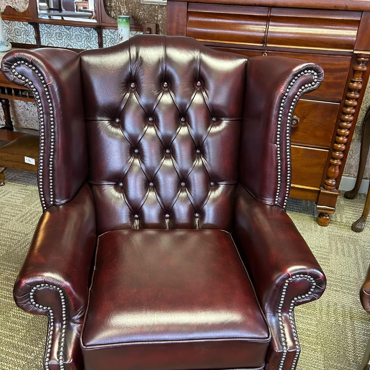 Queen Anne high back Chesterfield arm chair uphols - Image 2