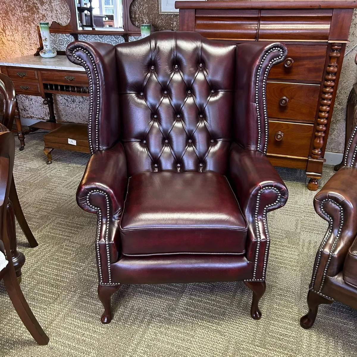 Queen Anne high back Chesterfield arm chair uphols - Image 1