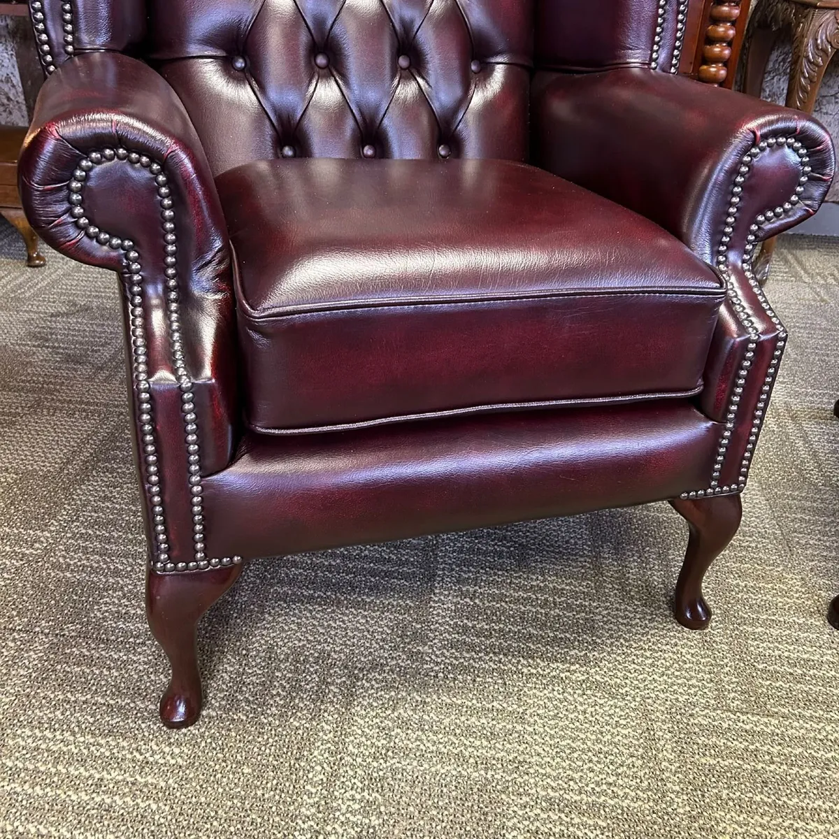 Queen Anne high back Chesterfield arm chair uphols - Image 3