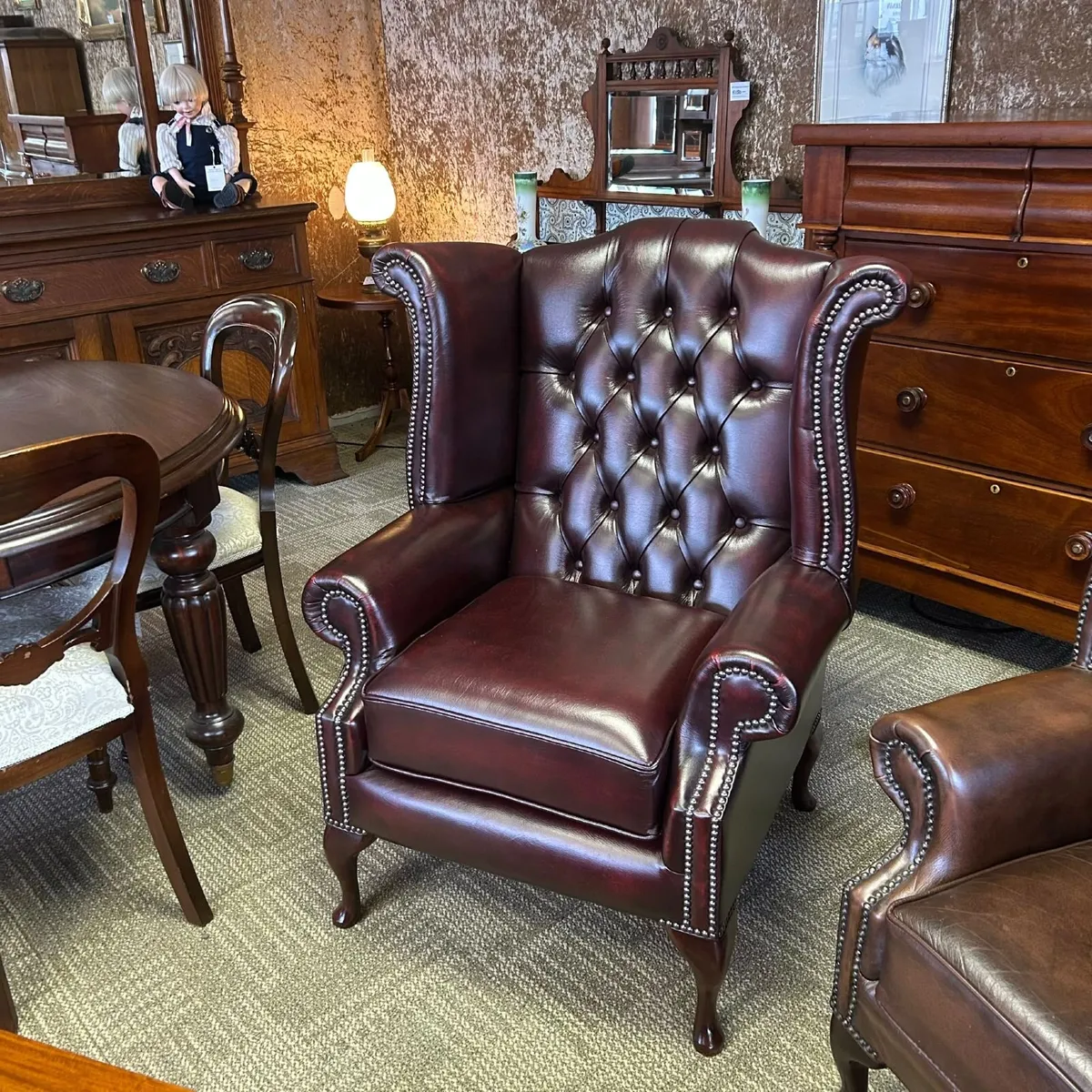 Queen Anne high back Chesterfield arm chair uphols - Image 4