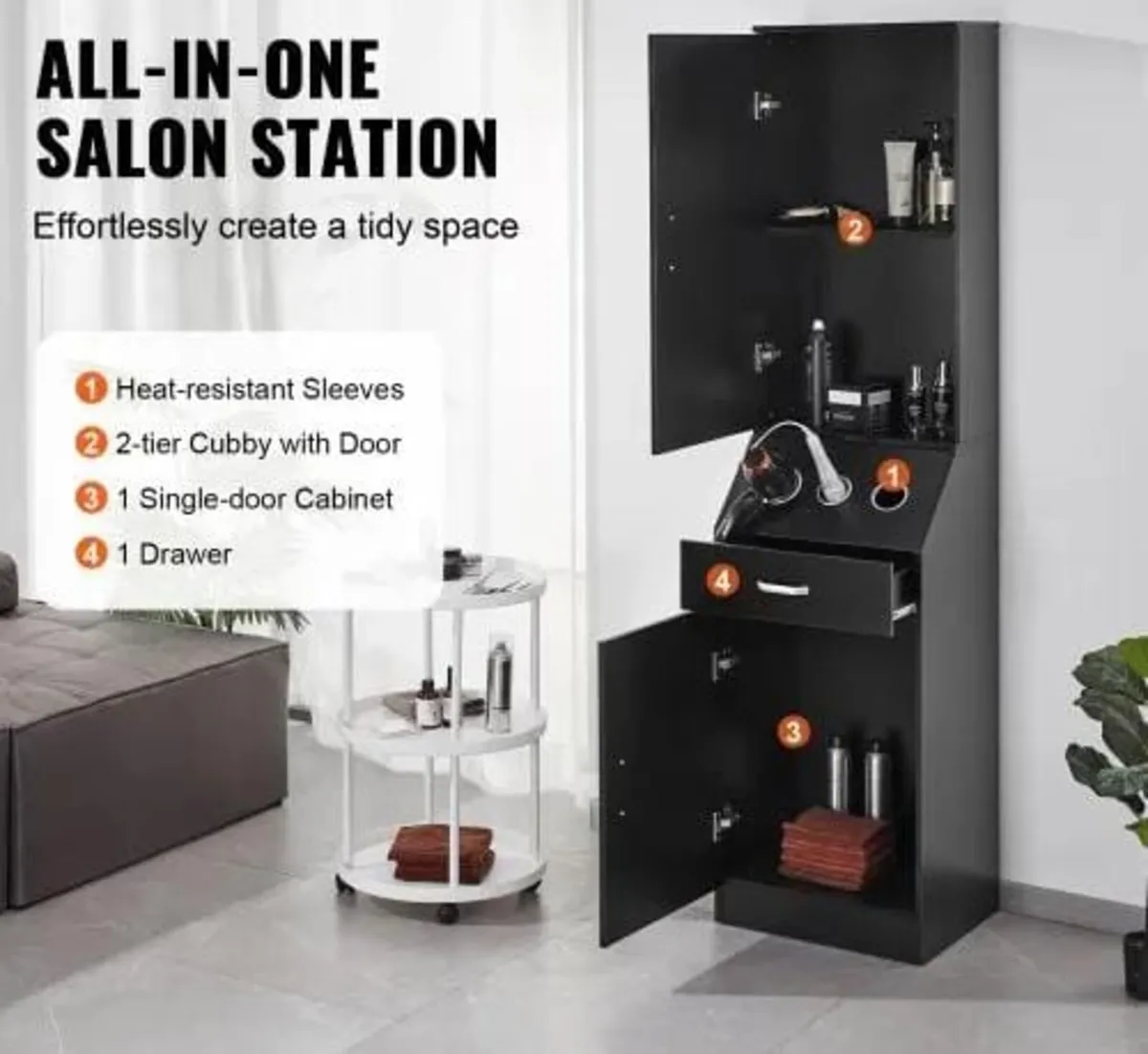 Salon Storage Cabinet, Barber Salon Station for Ha - Image 2