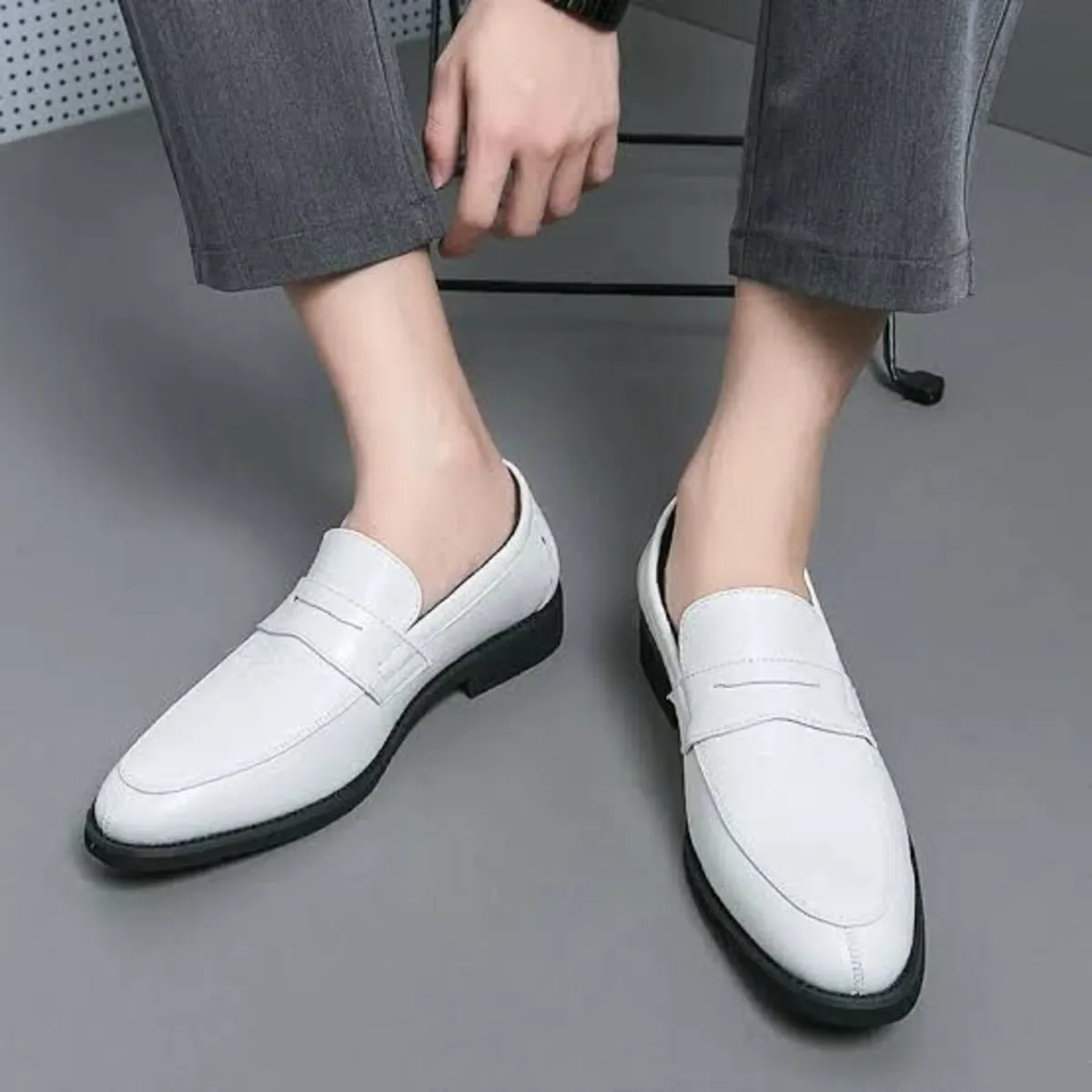 Original Genuine White Leather Loafer Tassel Shoes - Image 2