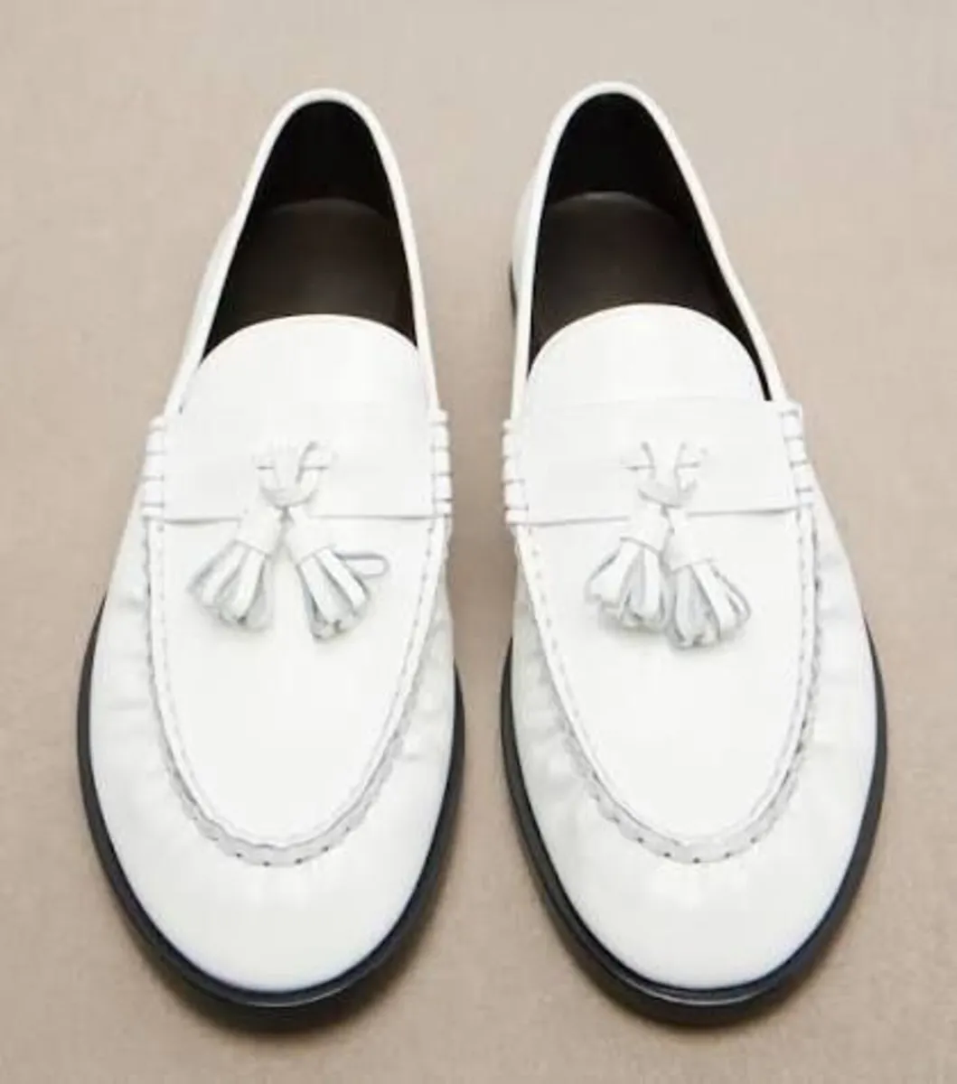 Original Genuine White Leather Loafer Tassel Shoes - Image 1