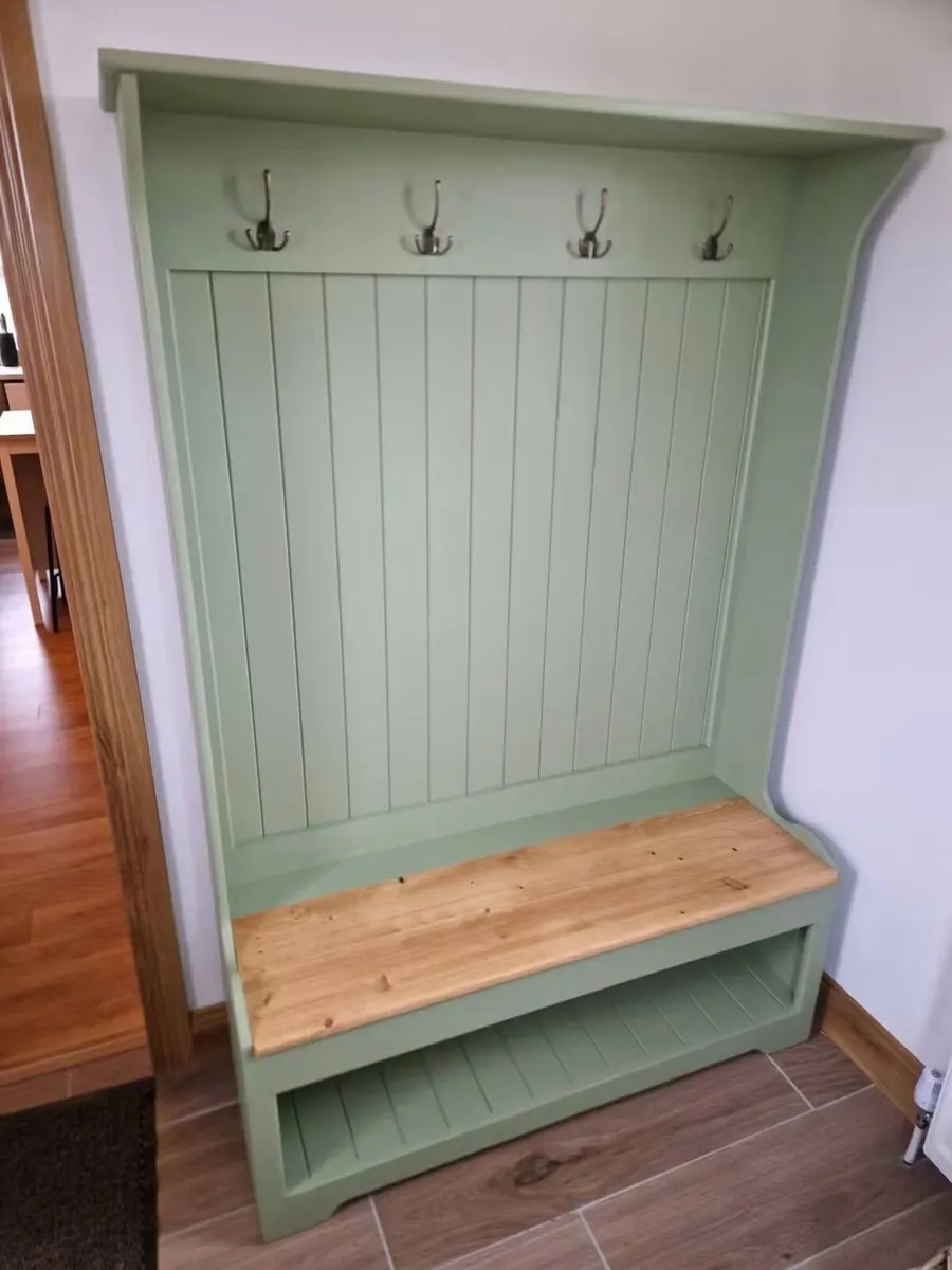 Coat hanging storage benches, pine workshop - Image 4