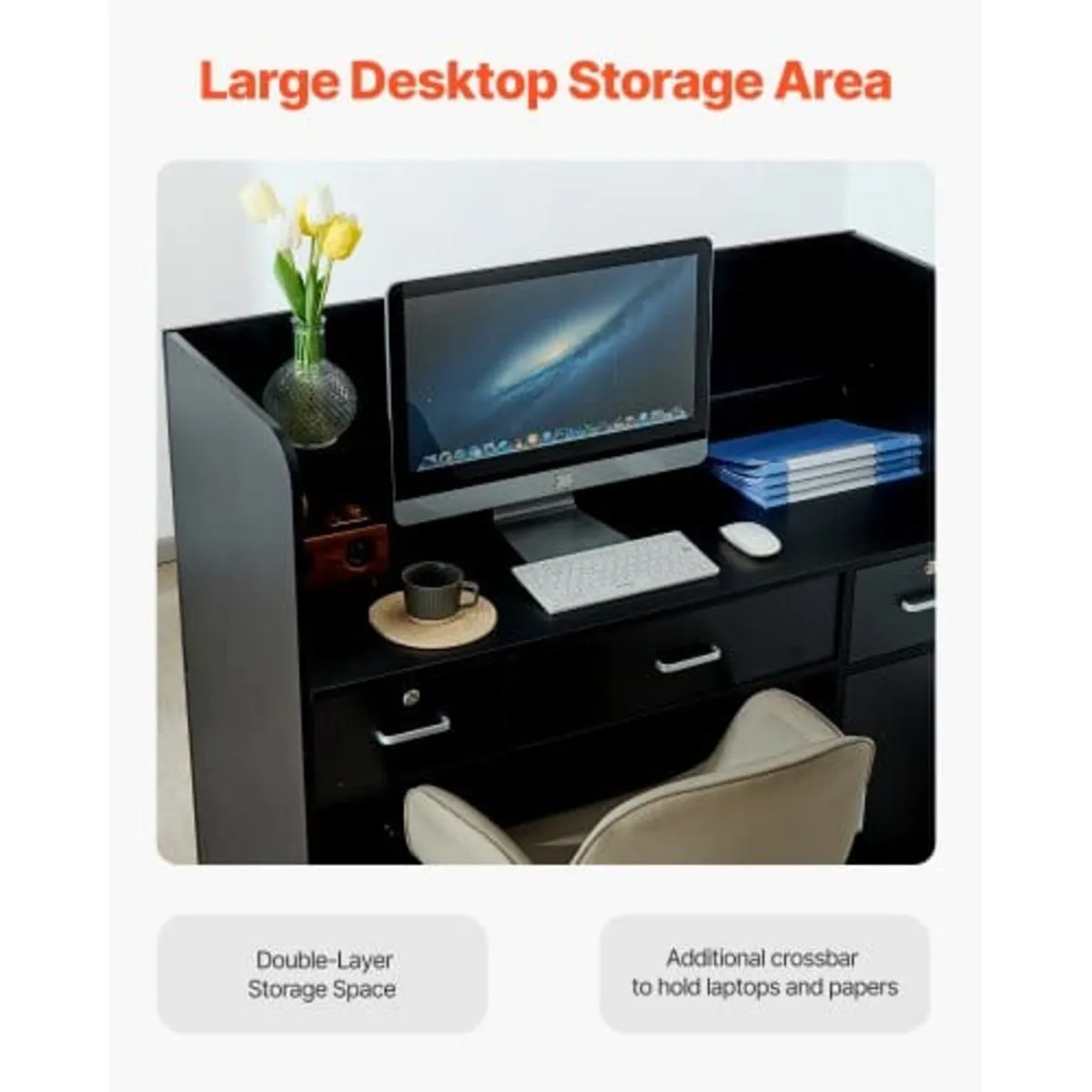 Reception Desk, 47.24 x 18.9 x 39.37 in Rectangula - Image 3