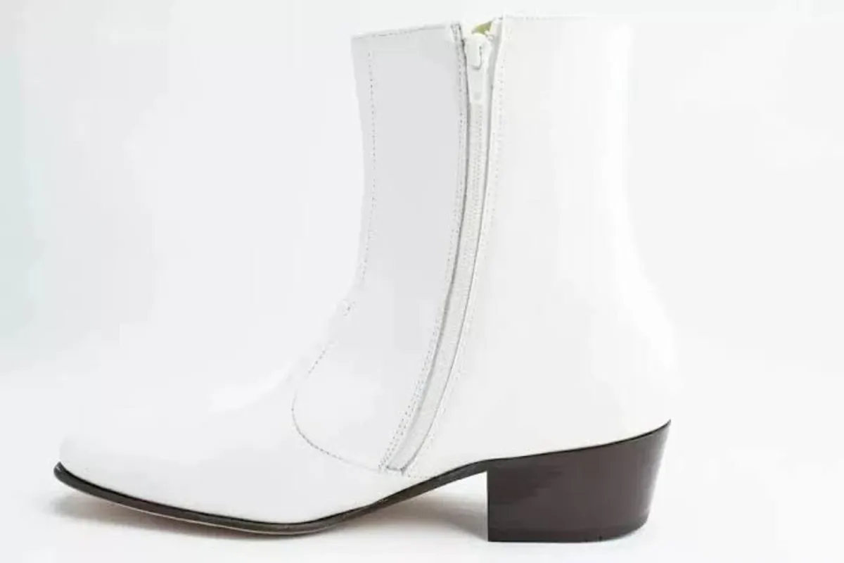 Original Genuine White Leather Cowboy Heel Boots - Image 2