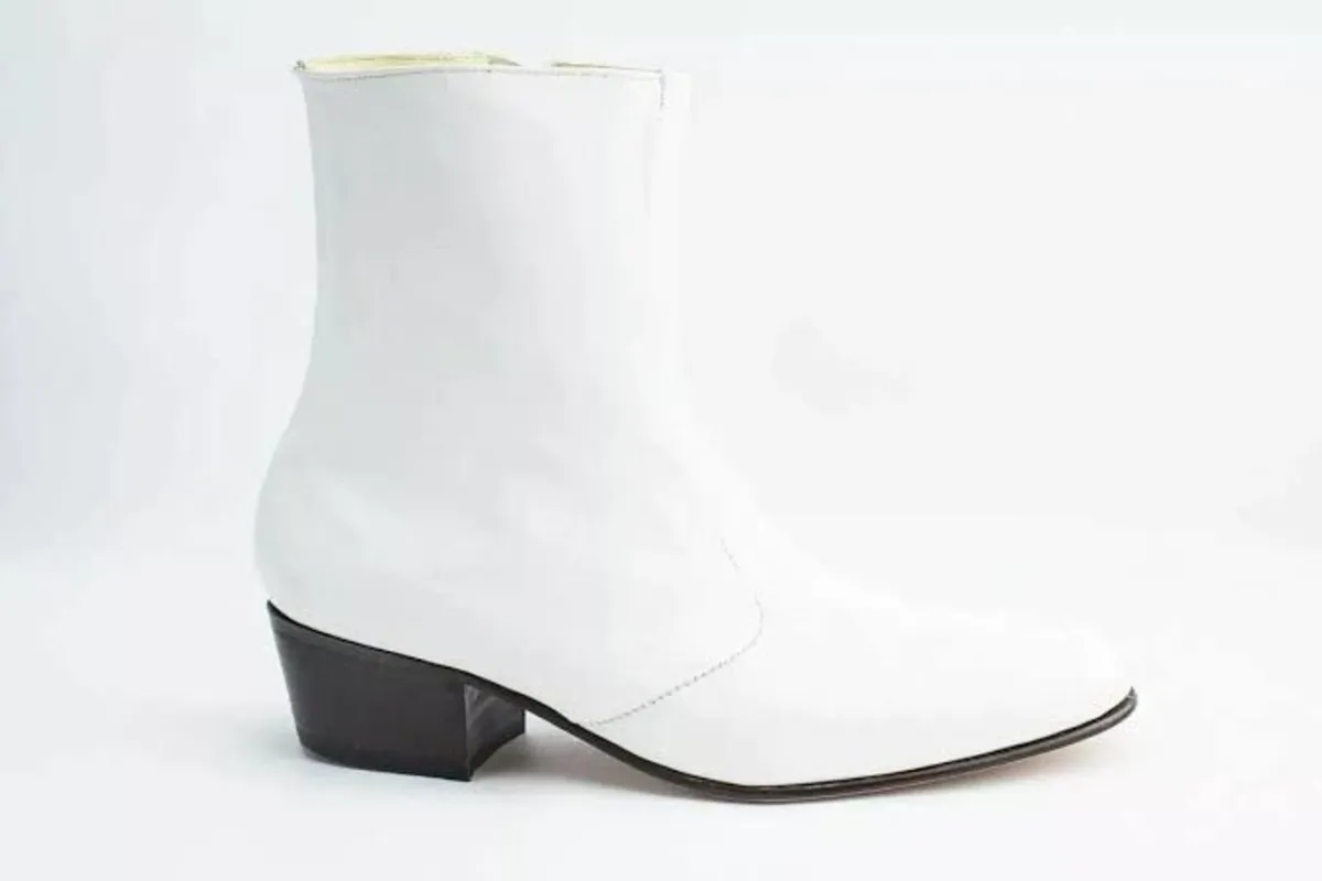 Original Genuine White Leather Cowboy Heel Boots - Image 4