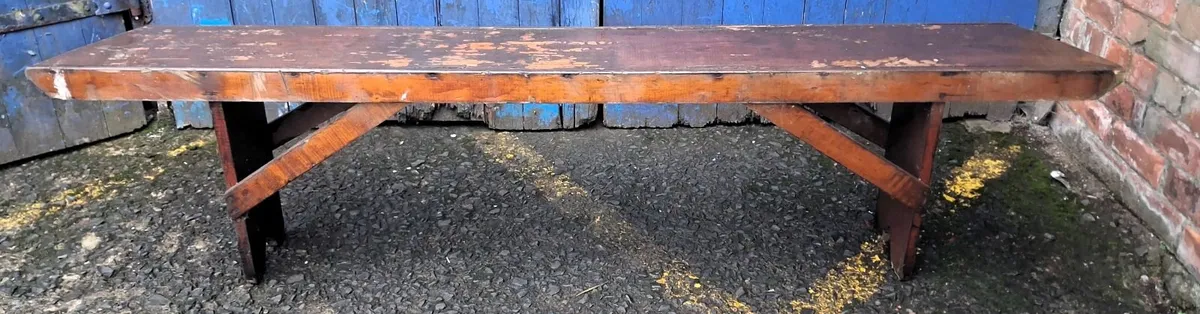 Early 20th C 7ft Pine Bench - Image 1
