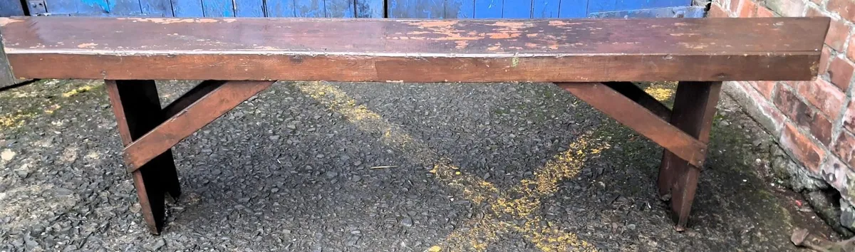 Early 20th C 7ft Pine Bench - Image 2