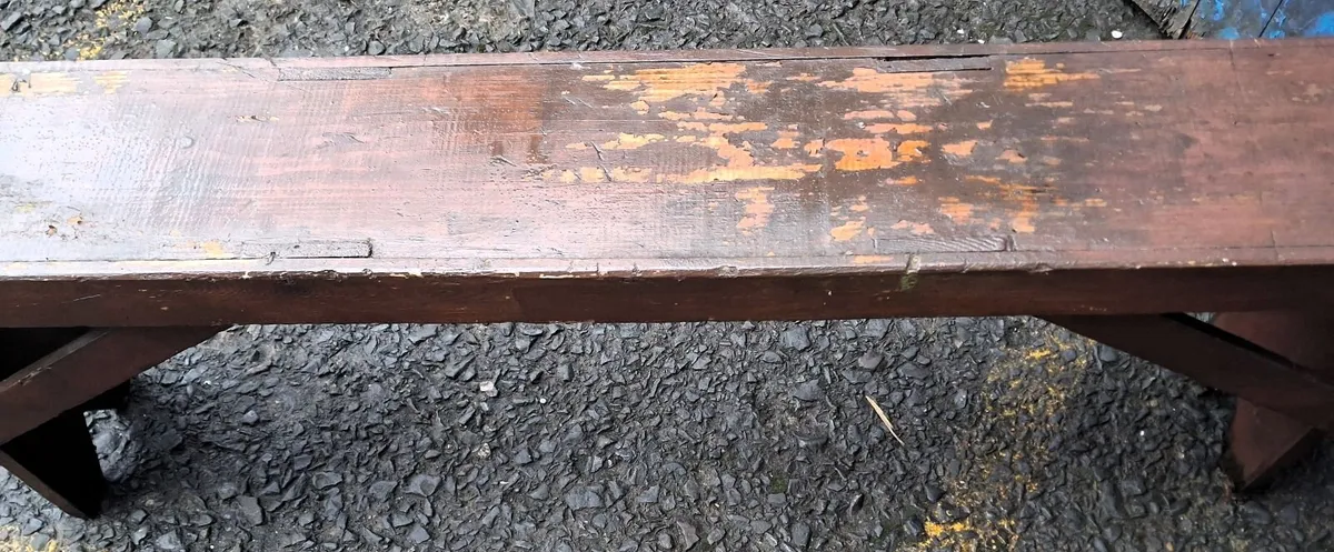 Early 20th C 7ft Pine Bench - Image 4