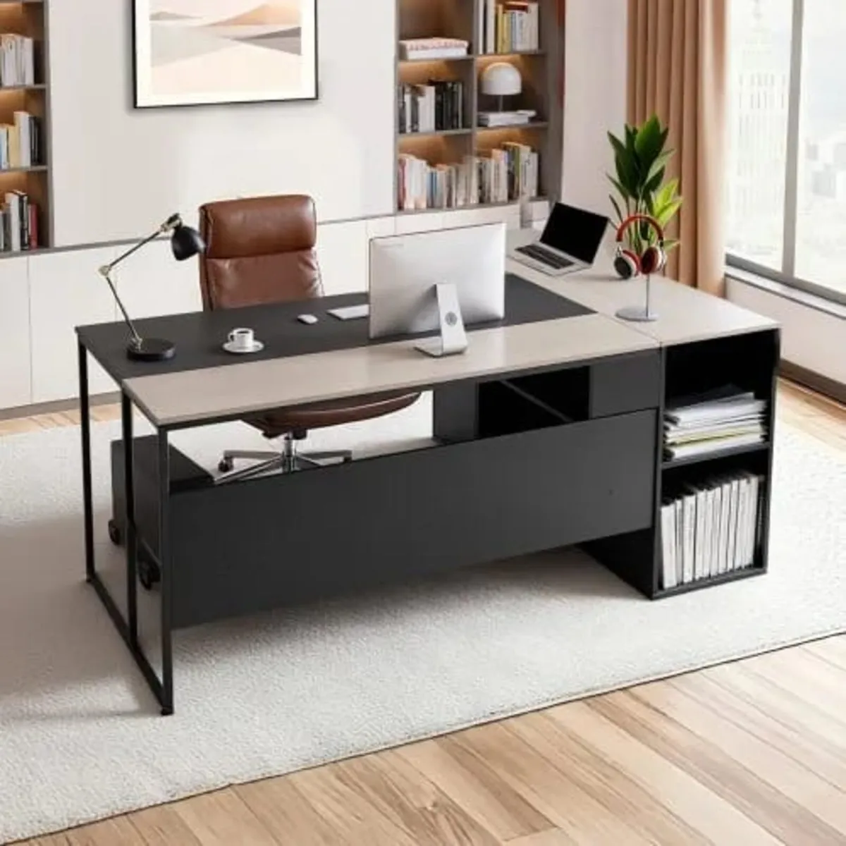 L-Shaped Executive Desk, Large Modern Office Table - Image 1