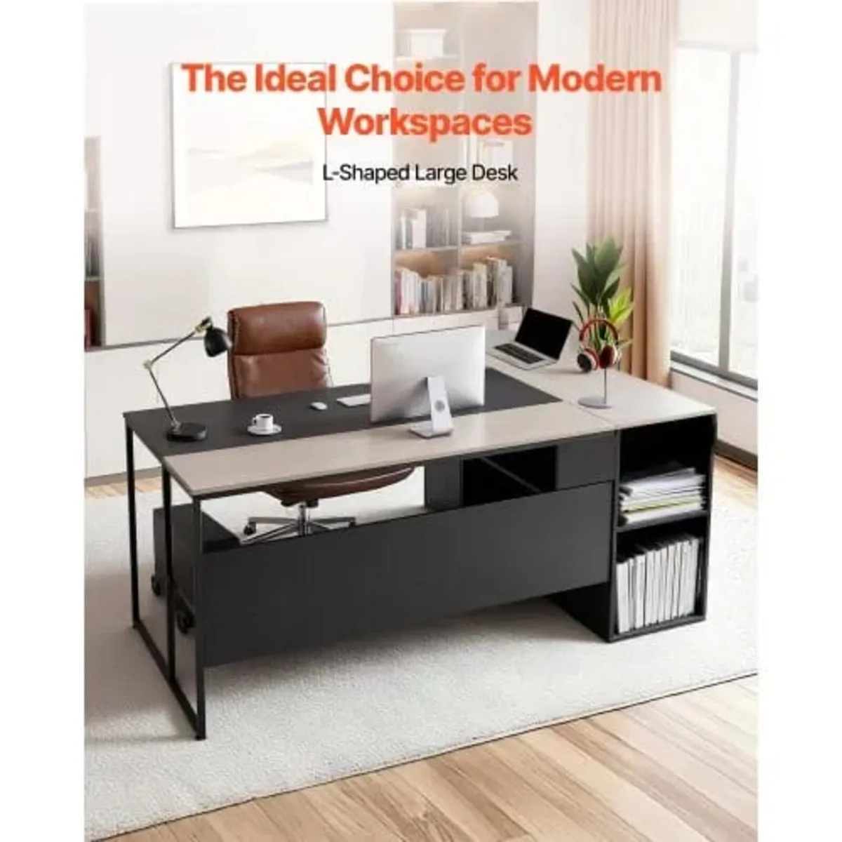 L-Shaped Executive Desk, Large Modern Office Table - Image 4