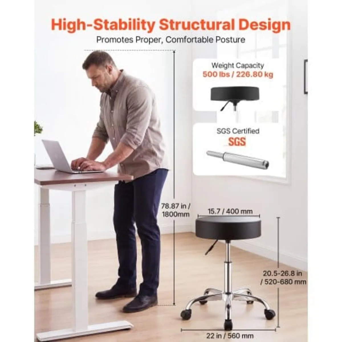Rolling Stools with Wheels, Set of 2, 226.8kg Weig - Image 3