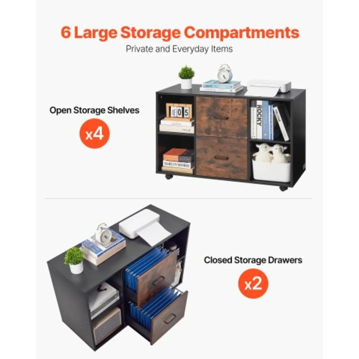 2 Drawer Wooden File Cabinet, Mobile Filing Cabine - Image 3