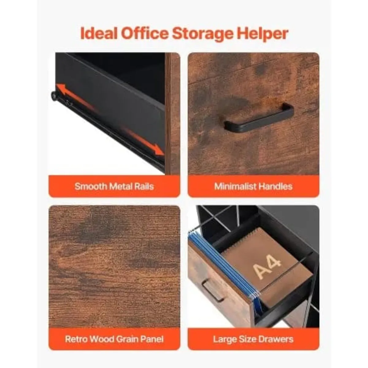 2 Drawer Wooden File Cabinet, Mobile Filing Cabine - Image 4