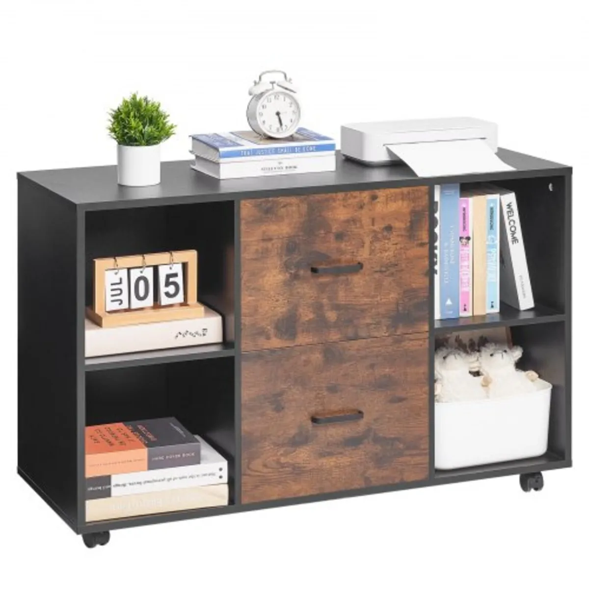 2 Drawer Wooden File Cabinet, Mobile Filing Cabine - Image 1