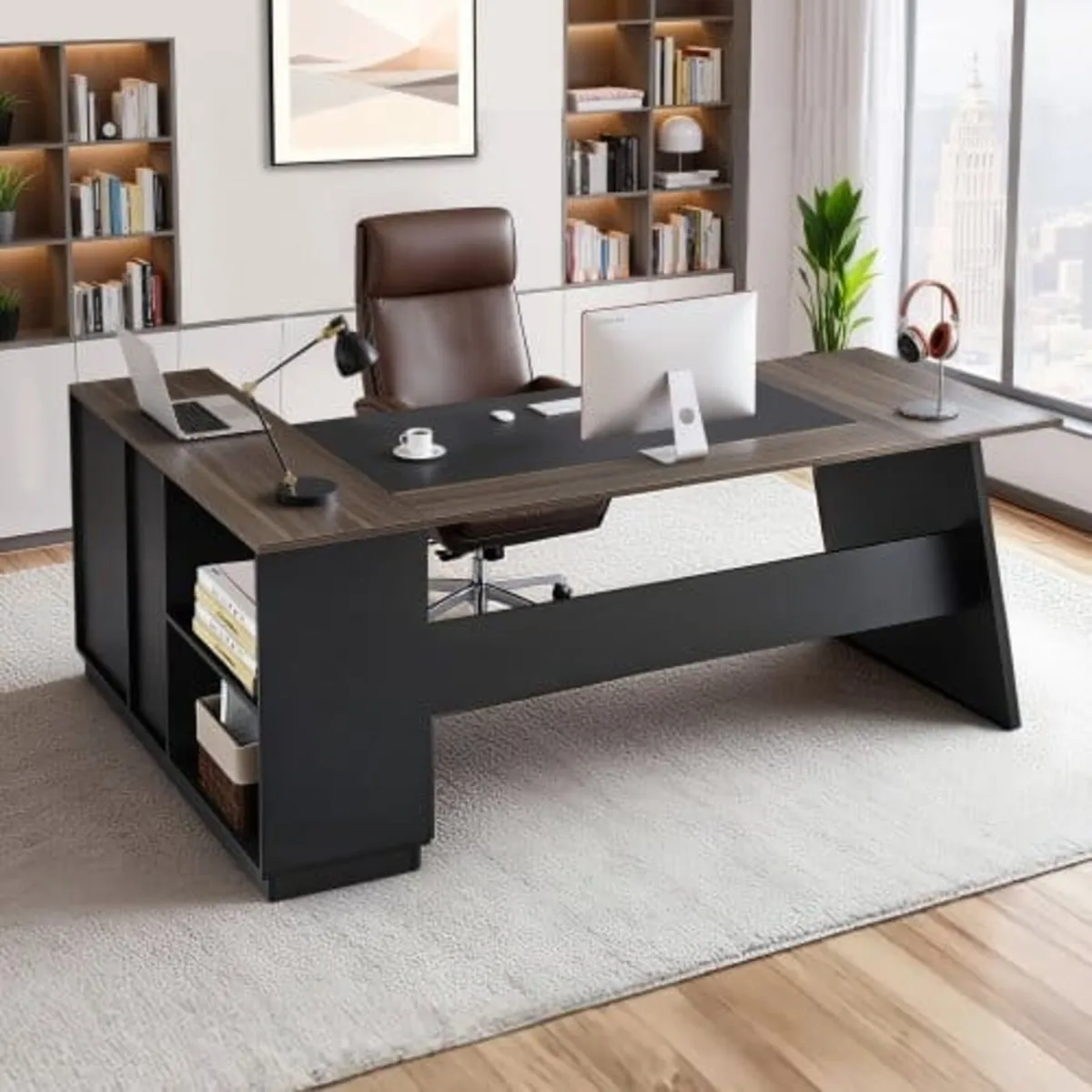 L-Shaped Executive Desk, Large Modern Office Table - Image 1