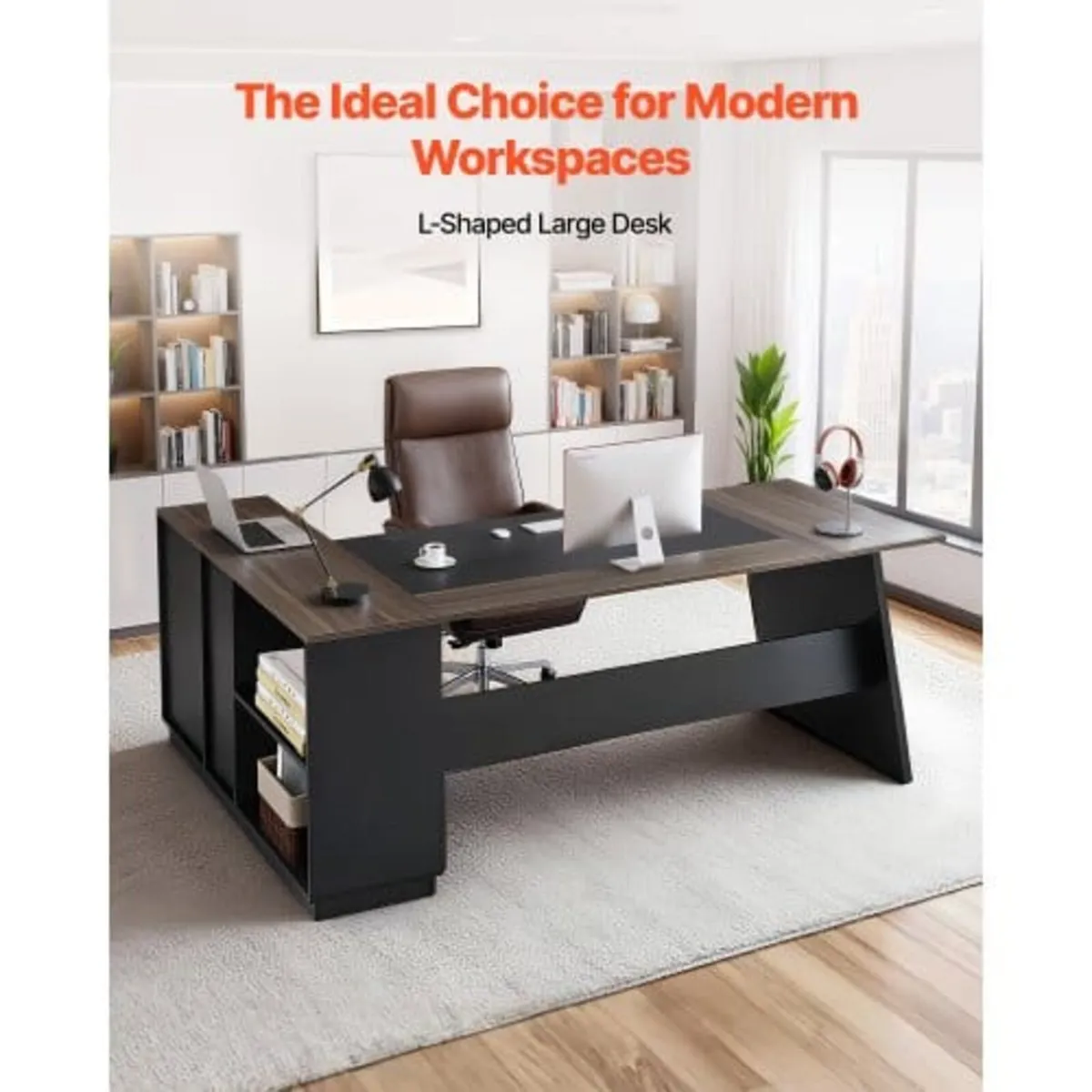 L-Shaped Executive Desk, Large Modern Office Table - Image 2
