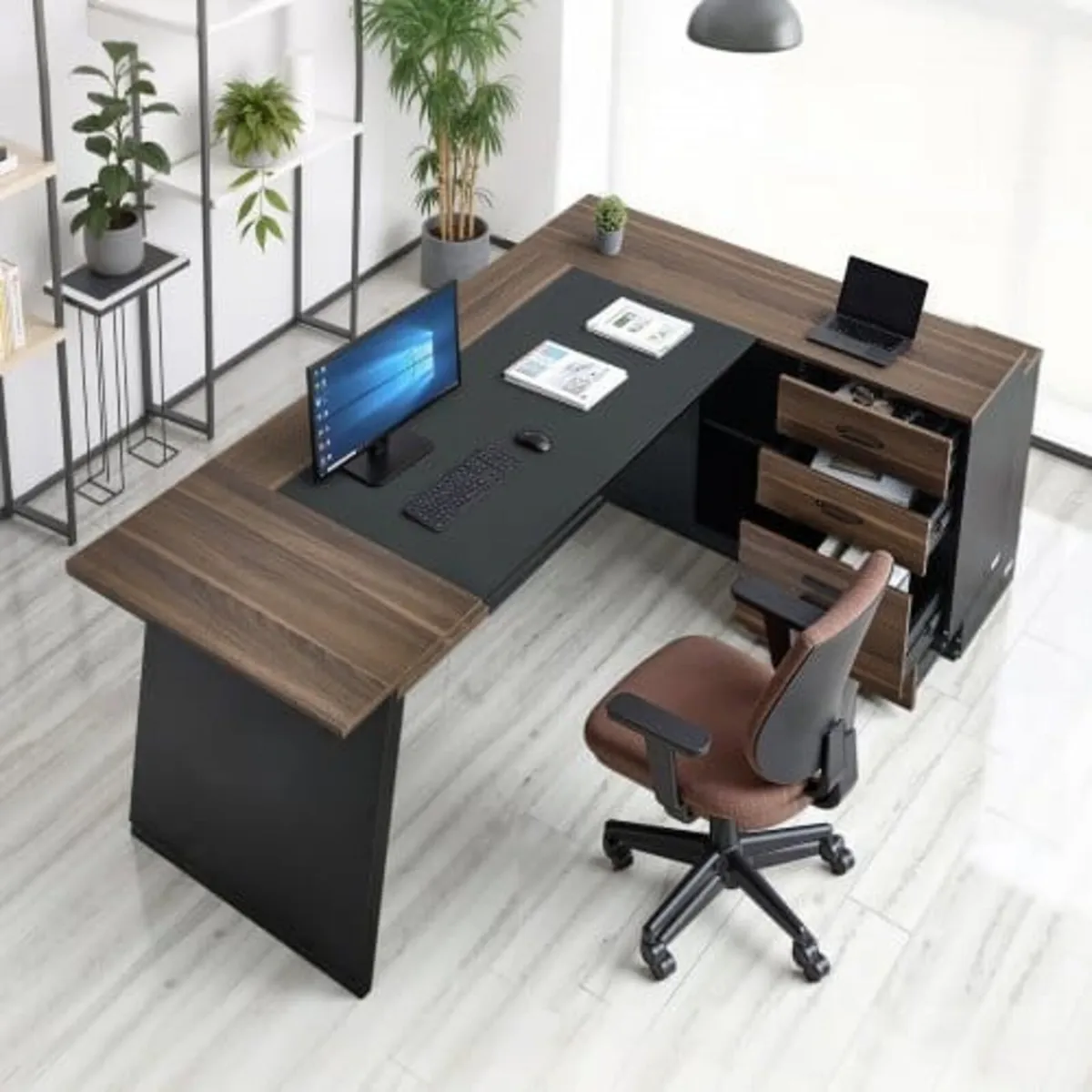 L-Shaped Executive Desk, Large Modern Office Table - Image 3