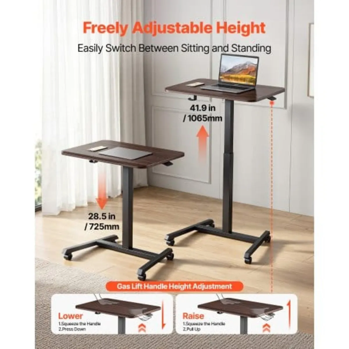 Standing Desk, Adjustable Height Mobile Stand Up D - Image 2