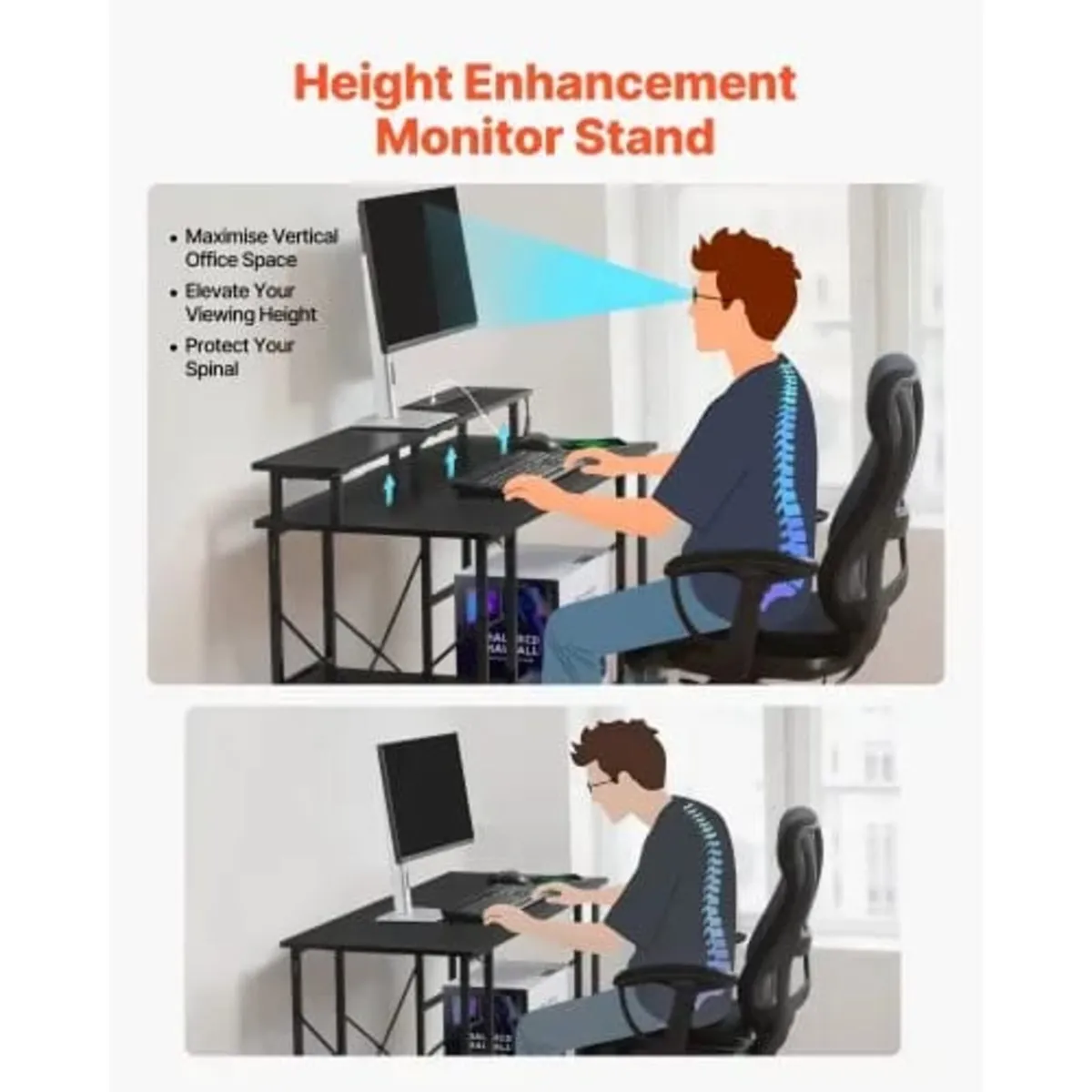 120 cm Computer Desk with Smart LED Lights and Pow - Image 2