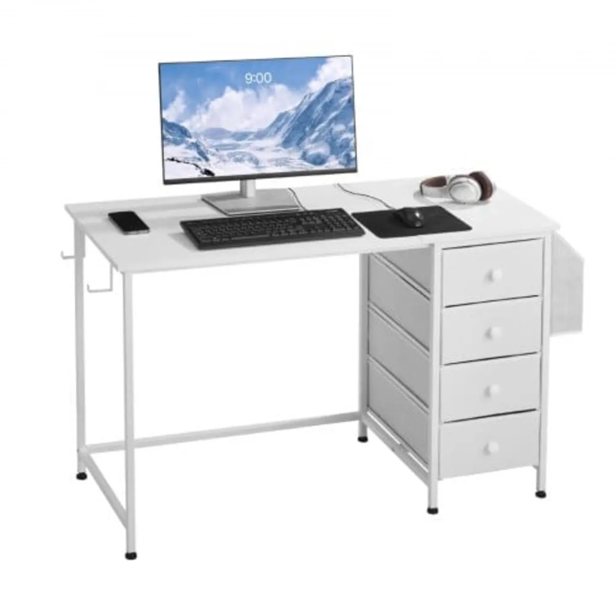 Computer Desk with Fabric Drawers, 120 cm Reversib - Image 1