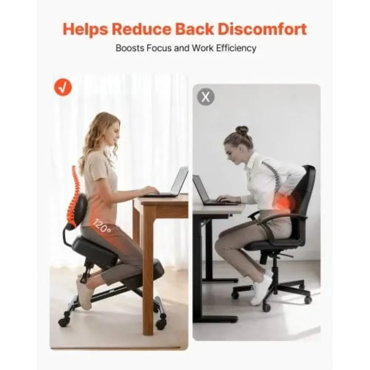 Ergonomic Kneeling Chair with Backrest & Wheels, M - Image 2