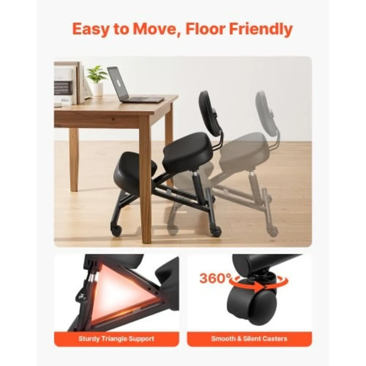 Ergonomic Kneeling Chair with Backrest & Wheels, M - Image 4