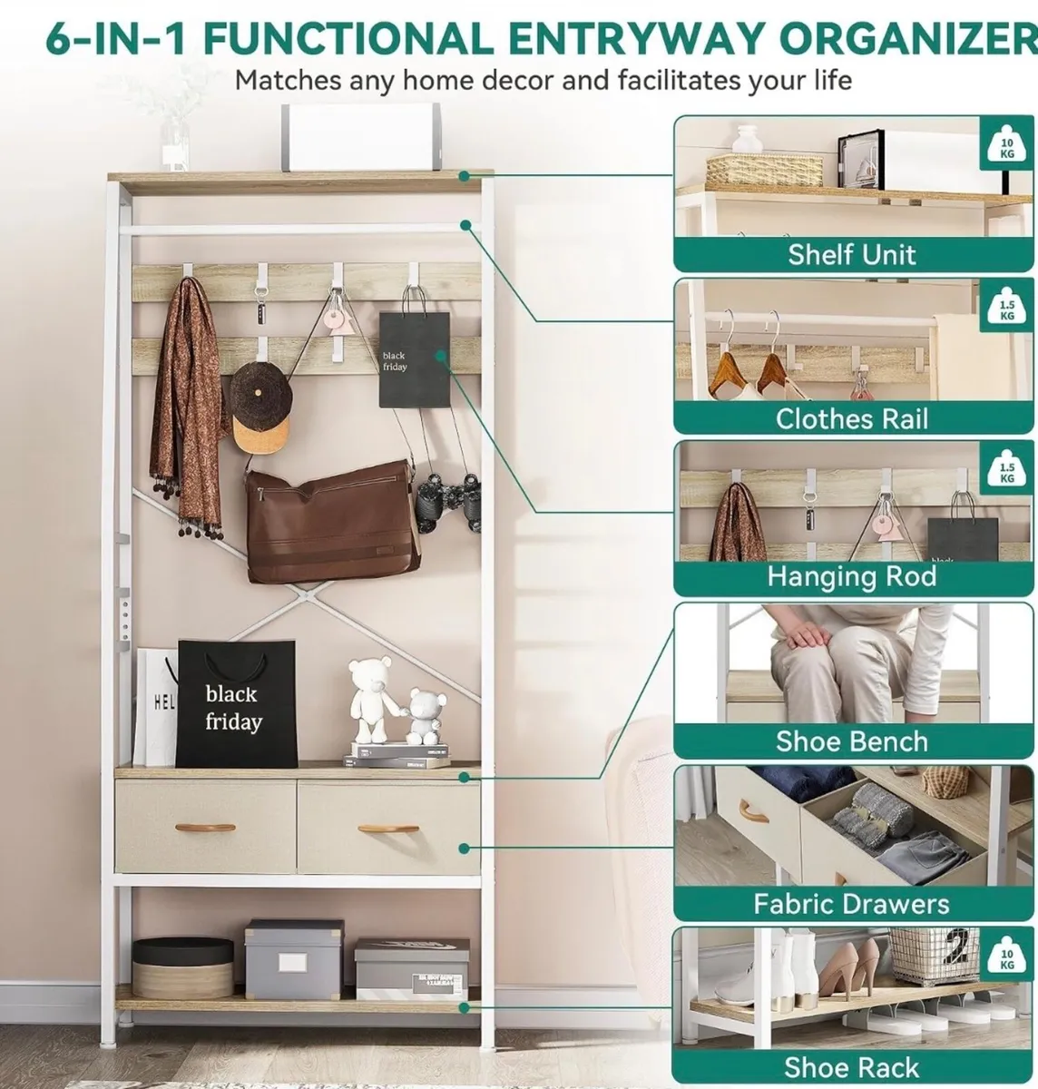Coat Rack Stand with Shoe Storage - Image 4