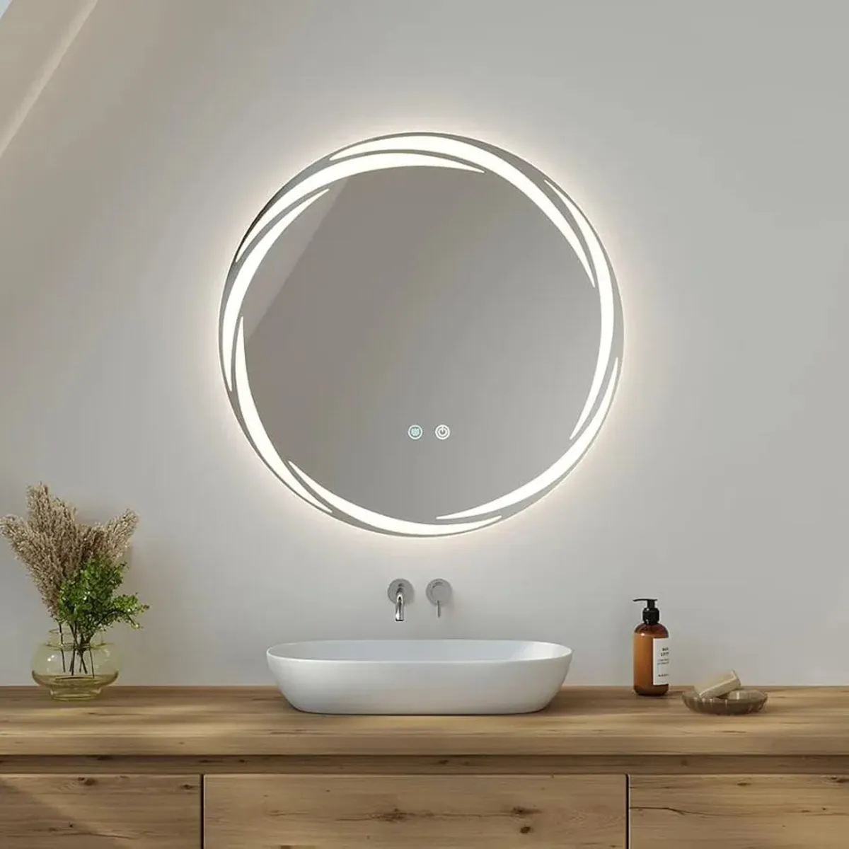 60cm Modern Bathroom LED Mirror, Round Bathroom Va - Image 1