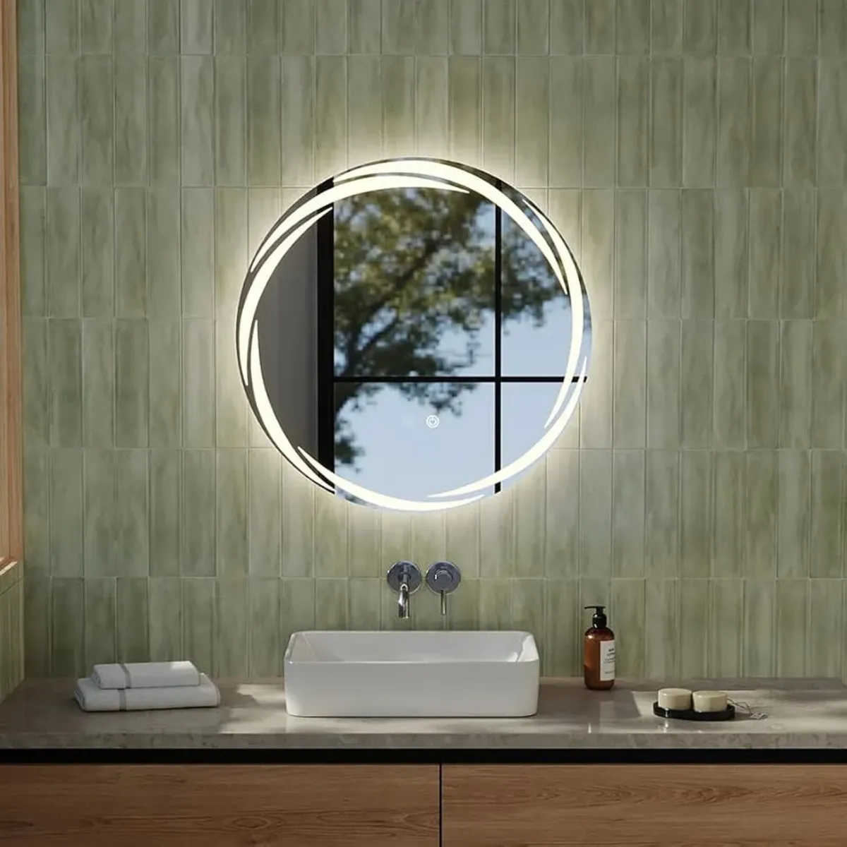 60cm Modern Bathroom LED Mirror, Round Bathroom Va - Image 3
