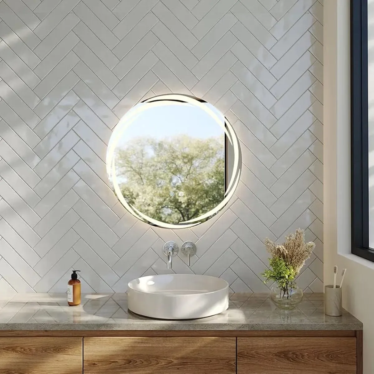 60cm Modern Bathroom LED Mirror, Round Bathroom Va - Image 4