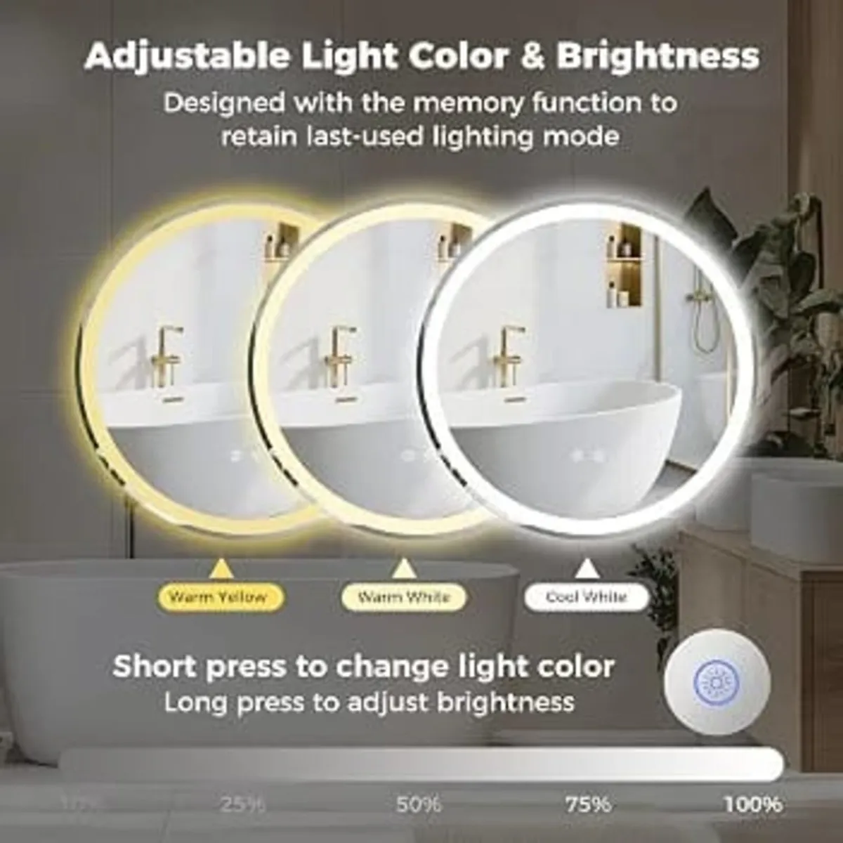 600mm/700mm Round Bathroom Mirror with LED Lights, - Image 4