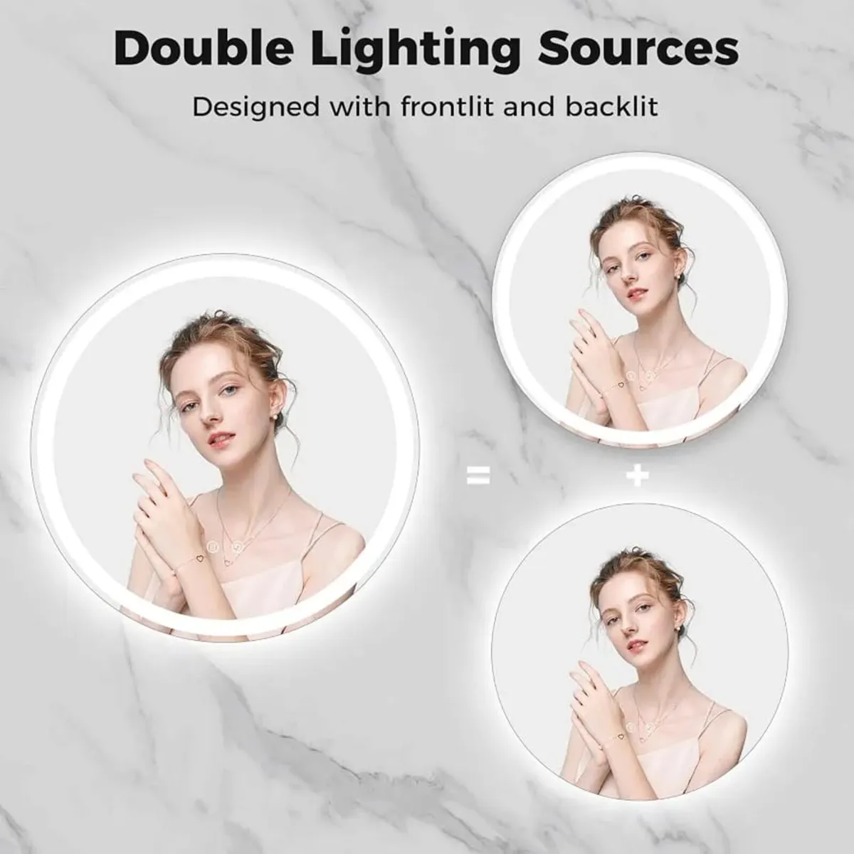 600mm/700mm Round Bathroom Mirror with LED Lights, - Image 2