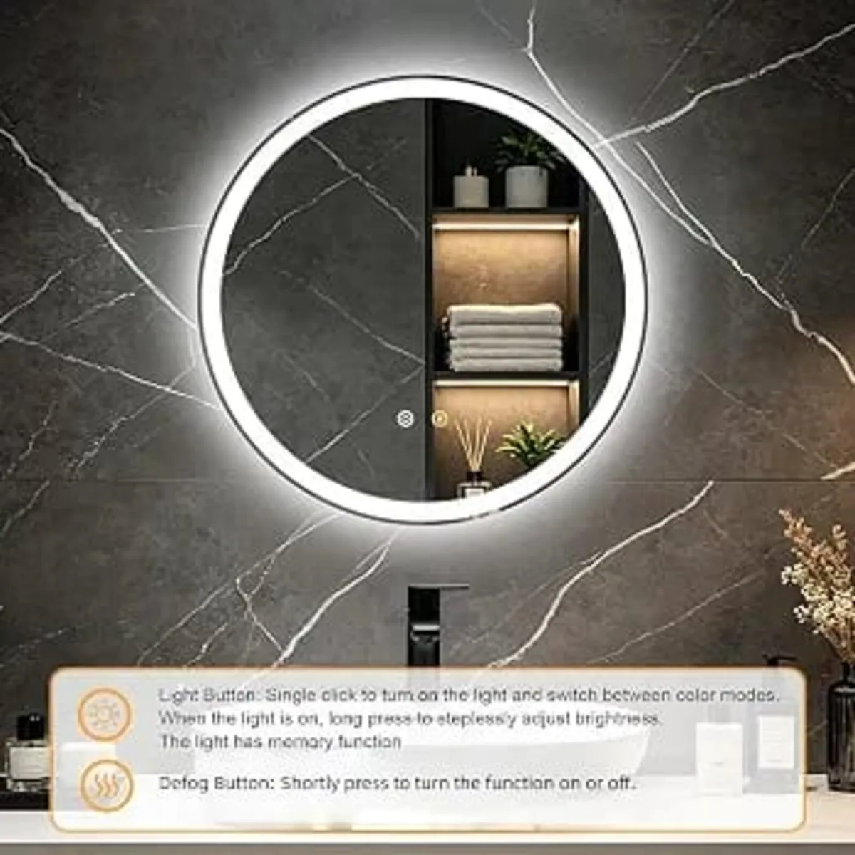 50CM Round bathroom mirror with LED lights
Makeup - Image 3