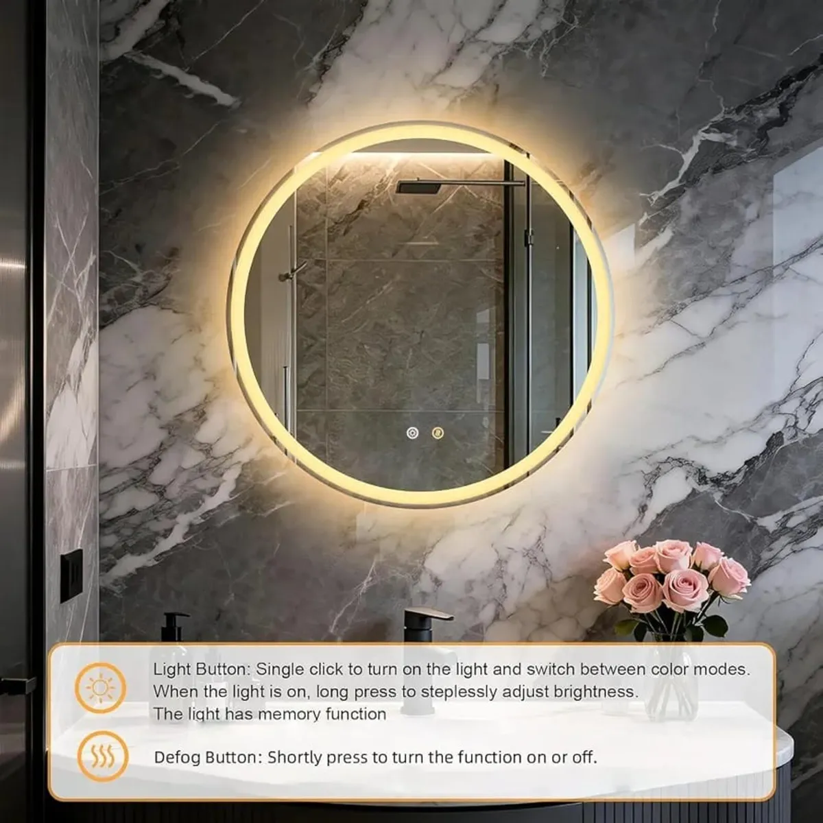 50CM Round bathroom mirror with LED lights
Makeup - Image 1