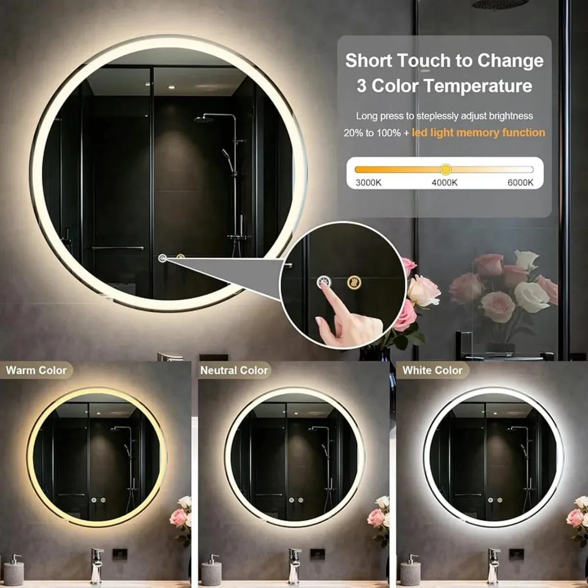 60CM Round bathroom mirror with LED lights
Makeup - Image 3